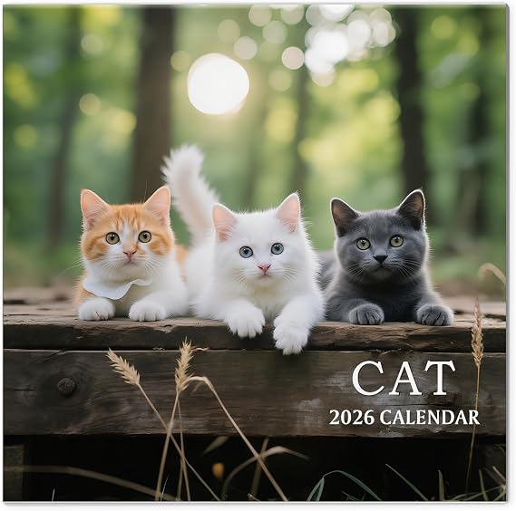 2026 Wall Calendar, Calendar 2026, Cats Monthly Wall Calendar (Jan - Dec 2026) 12" x 24" Opened, Hanging Calendar Thick Paper for Family Adults Kids Office Home
