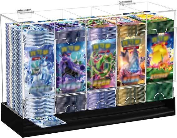 5-Slot Booster Pack Dispenser with Base Clear Acrylic Display Case Holds Up to 200 Booster Packs for Easy Access Works for Sports Card Collectibles and TCG Trading Card Games