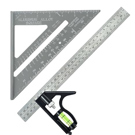 Carpenter Square, 7 Inch Square Tool with 12-Inch Angle Ruler, Precise Metal Carpenter Tools for Woodworking, Measurement