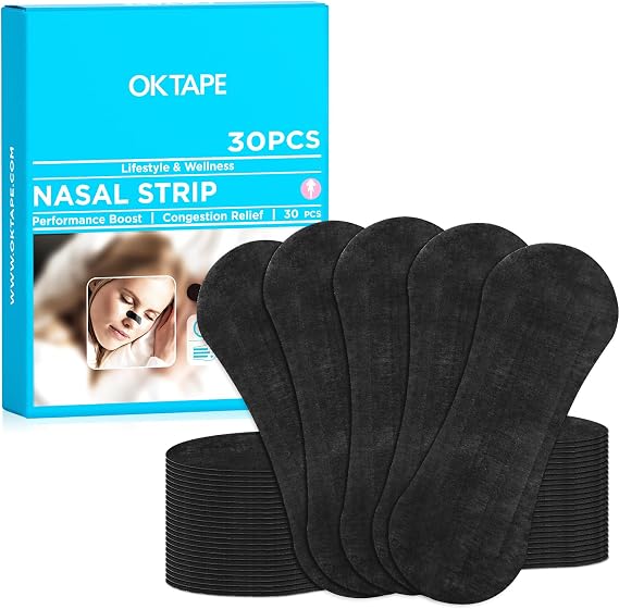 OK TAPE Nose Strips for Breathing and Snoring 30Pcs Black | Nasal Strips for Snoring and Running, Performance Boost Snoring Solution, Help Relief Nasal Congestion and Reduce Snoring