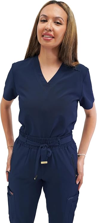 FUBU Women's 5-Pocket V-Neck Scrub Top Medical Nursing Uniform
