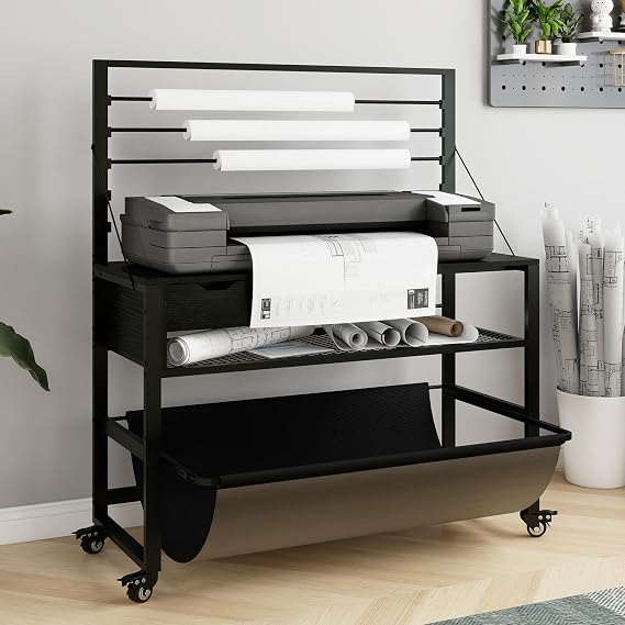 PUNCIA Wide Format Printer Stand, Plotter Workbench Table Black