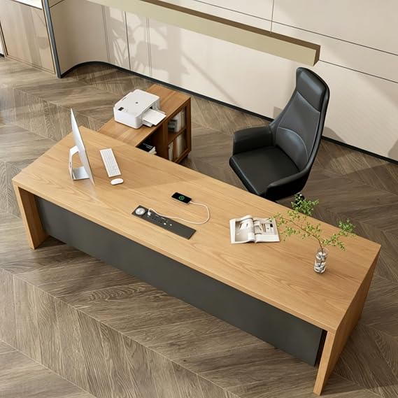 L Shaped Desk with Drawers, Executive Solid Wood L Shape Computer Desk with Rolling Drawers Unit, Corner Office Desk for Home Office Commercial Use Oak Left 78.7x30.3x29.5in/200x77x75cm