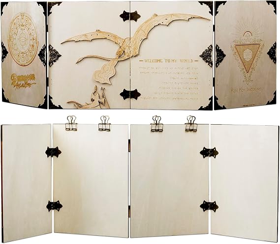 Dungeon Master's Screen 4-Panel Wood Laser Carved DM Screen with Felt Case - D&D, Tabletop RPG Accessories for Game Master