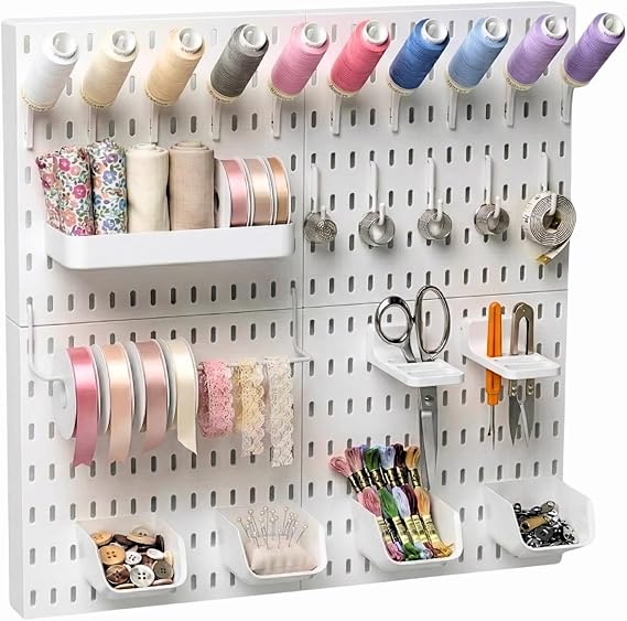Keepo Title Peg board Kit, Pegboards and Accessories Modular Hanging for Craft, Plastic Pegboard Wall Organizer for Craft Room, Office, Tool Organizer (White, 2222)