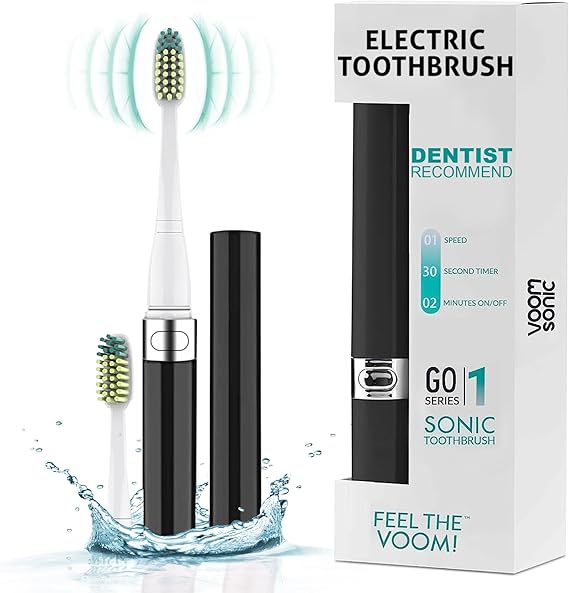 Voom Sonic Electric Toothbrush Bathroom Essentials & Travel Essentials Electric Toothbrush for Adults 22,000 Strokes/Minute w/AAA Battery 2 Speed Go 1 Series (Black)