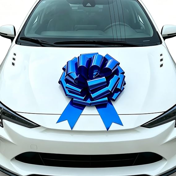 Big Car Bow 16 Inch Huge Blue Gift Bow for Car Bike Birthday Decor | Giant Birthday Bow, Big Gift Bow for Present. Waterproof, Easy Assembly, Fade-Resistant