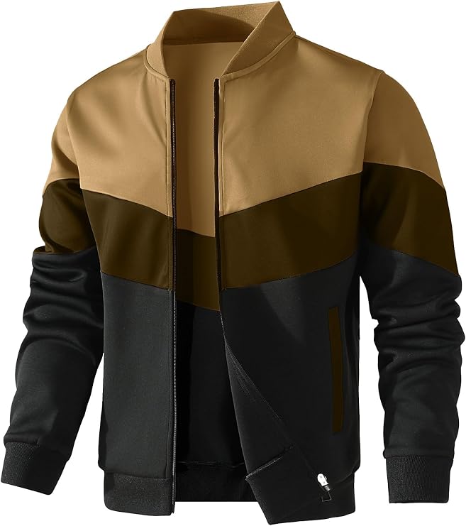 HYPESTFIT Men's Lightweight Bomber Jacket Color Block Varsity Coat Casual Jacket