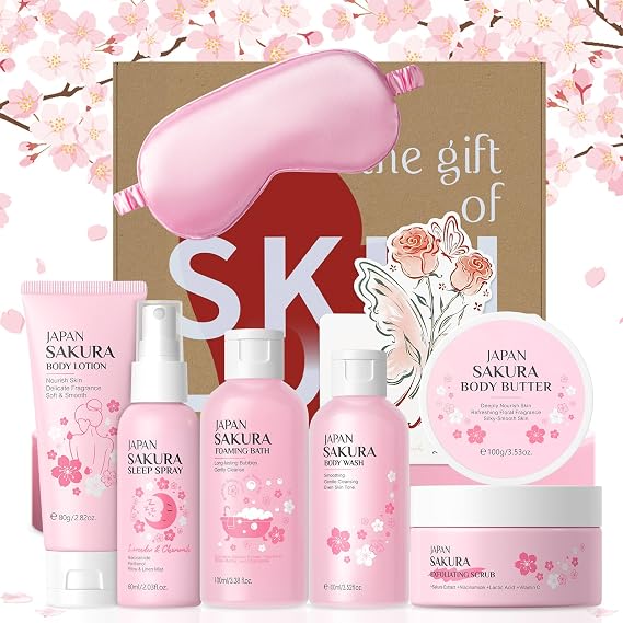 Sakura Sleep Partners Set, 7Pcs Goodnight Bath & Body Care, Travel Size