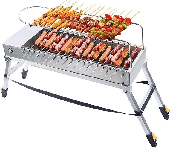 Automatic Rotisserie Grill Machine - 17 Skewer Foldable Electric BBQ Grill with Dual-Side Independent Rotating System, USB-Powered,Dual Temperature Independently
