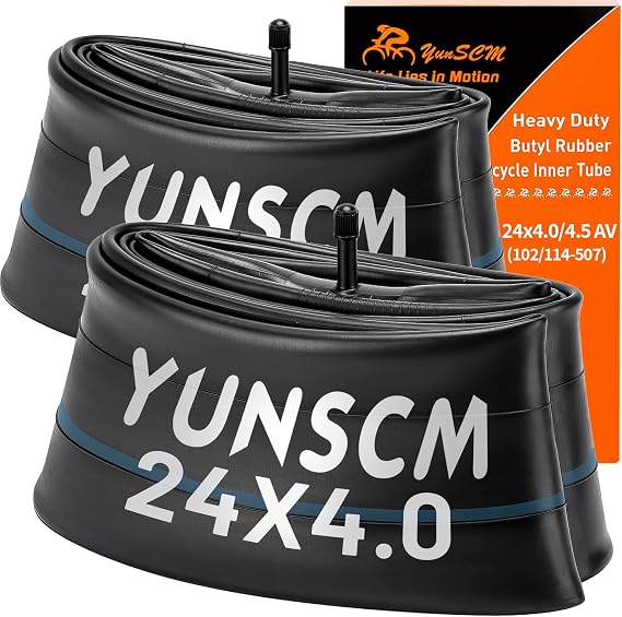 YUNSCM 2-PCS 24 X 4.0 Heavy Duty E-Bike Tire Tubes 24x4.0/4.5 AV32mm Schrader Valve (102/114-507) Inner Tubes Compatible with 24x4.0 24x4.10 24x4.25 24x4.3 24x4.50 Electric Bike Bicycle Fat Tire Tubes
