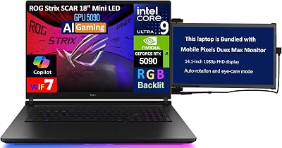 ASUS ROG Strix Scar AI Gaming Laptop 18 240Hz Mini LED WQXGA Display Intel Ultra 9-275HX, NVIDIA GeForce RTX 5090 24GB, 32GB DDR5, 2TB SSD, RGB KB, Win 11 Pro wDuex Max DS Monitor