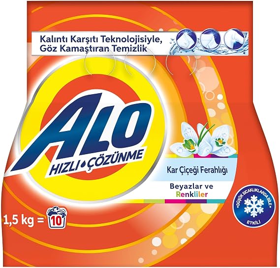 Alo 1,5 kg Kar Çiçeği Ferahlğı Beyazlar ve Renkliler Hızlı Çözülme Toz Deterjan