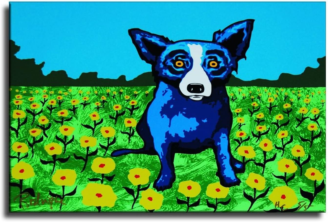 ADY Blue Dog in Sunflower George Rodrigue Poster Decorative Painting Canvas Wall Art Living Room Posters Bedroom Painting 08x12inch20x30cm