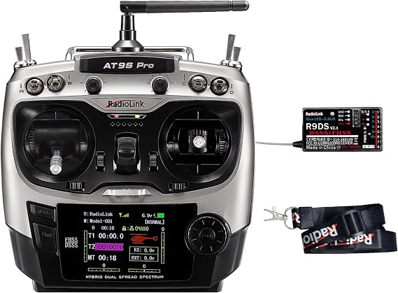 Radiolink AT9S Pro 10/12 Channels Radio Transmitter and Receiver R9DS, Long Range for Airplane/Jet/FPV Racing Drone/Quad/RC Truck Car/Boat and More (Mode 2 Left Hand)