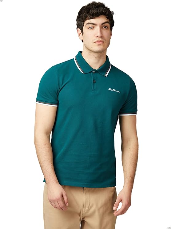 Ben Sherman Men's Signature Pique Polo T-Shirt, 100% Organic Cotton, Regular Fit (Jade.) L