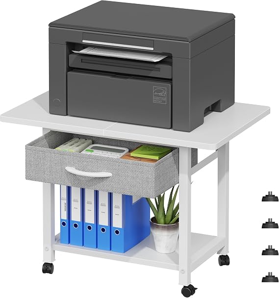 Printer Stand on Wheels with Storage, Printer Table for Home Office