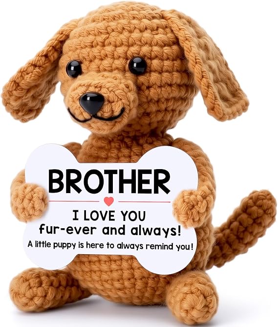 Funny Dog Fathers Day Brother Gifts from Sister, Graduation Birthday Gifts for Little Big Brother in Law for Boys Men, Brotherhood Love Presents Cool Stuff Cute Things, Small Happy Crochet Dog Puppy