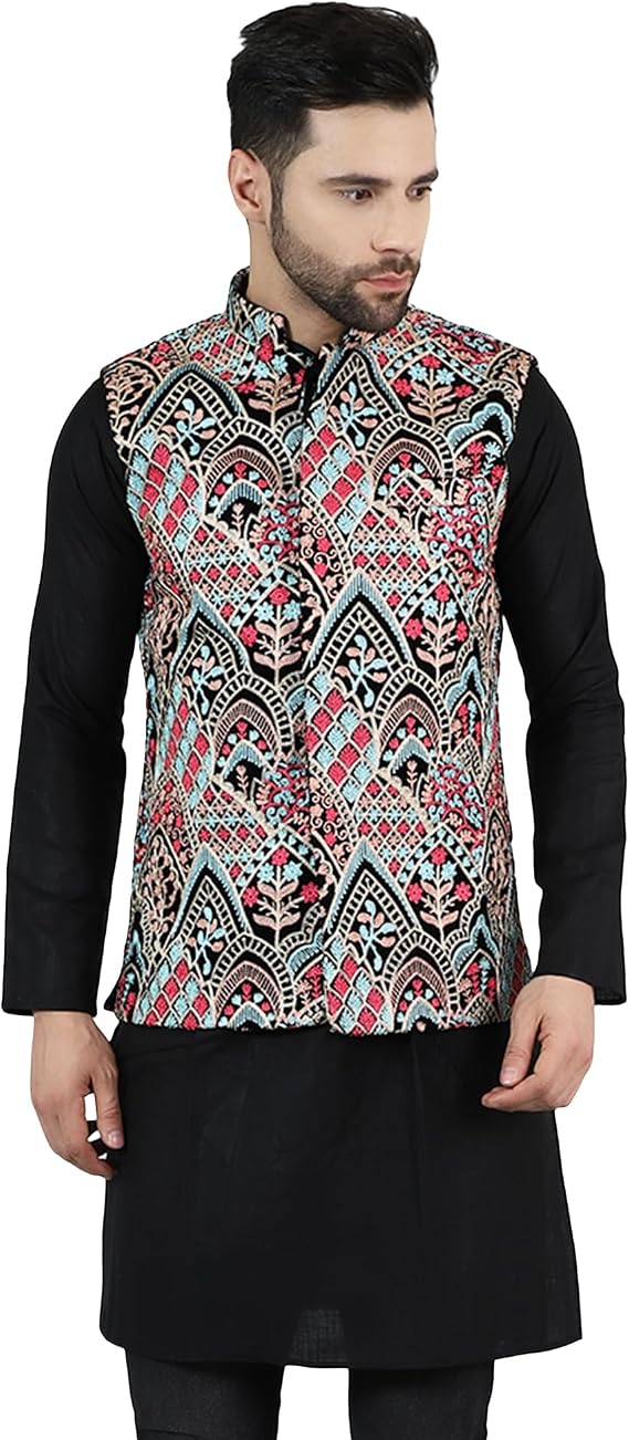 WINTAGE Men's Embroidered Velvet Modi Nehru Jacket