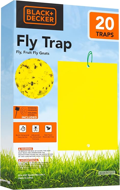 BLACK+DECKER Fruit Fly Trap- Gnat Trap- Indoor Fly Trap & Fly Traps Outdoor- Gnat Traps for House- Dual- Sided Yellow Mosquito Trap, 20 Pack Sticky Traps