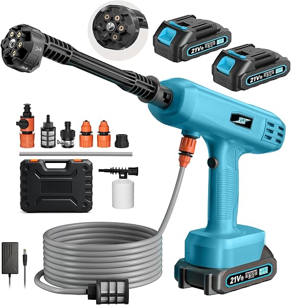 Cordless Pressure Washer, Portable Battery Power Washer Electric Car Pressure Washer Handheld with 6-in-1 Nozzle 3000mah Battery, Small Power Car Cleaner for Floor Garden Fence Depot