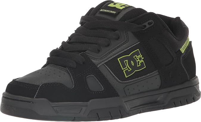 DC Men's Stag Low Top Skate Shoe Black/Lime Green 7.5