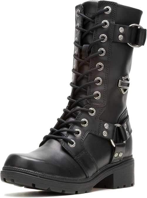 Harley-Davidson FOOTWEAR Womens Eda Zippered Motorcycle Casual Boots Mid Calf Low Heel 1-2"