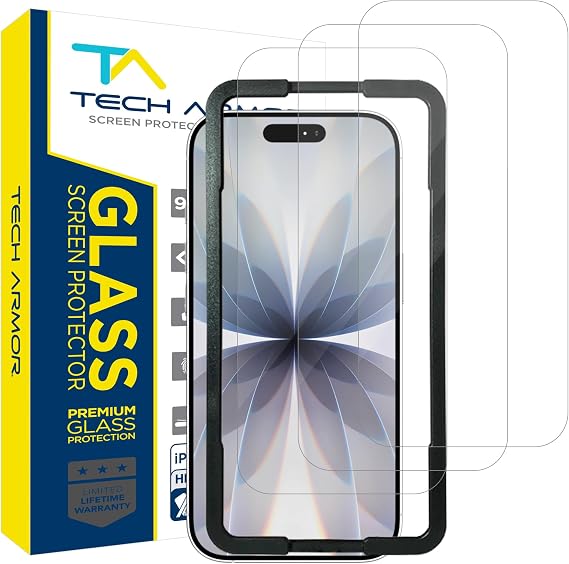 Tech Armor Screen Protector for iPhone 17, Ballistic Tempered Glass, 3-Pack