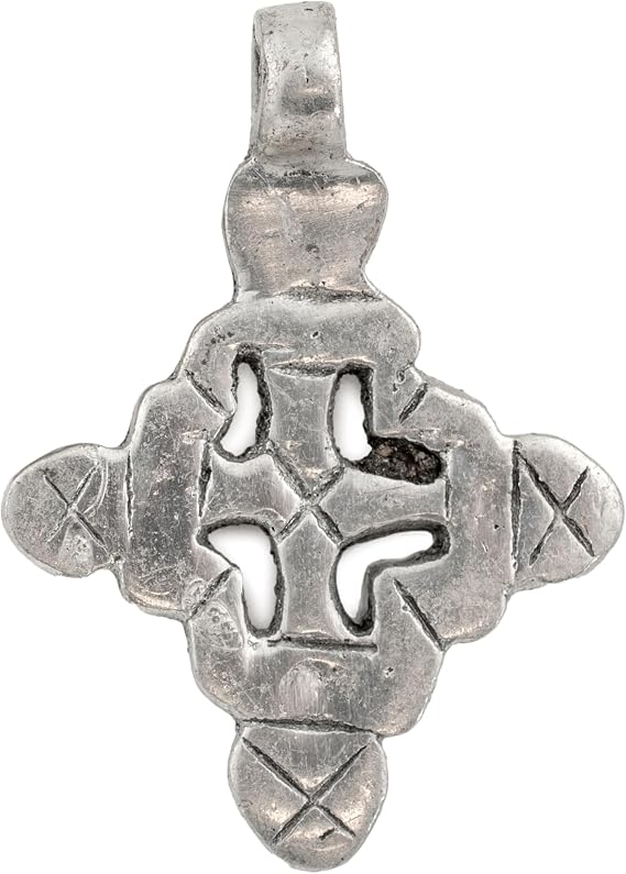 The Bead Chest Silver Ethiopian Coptic Cross Pendant, African Abyssinian Design, Orthodox Christian Pendant for Jewelry