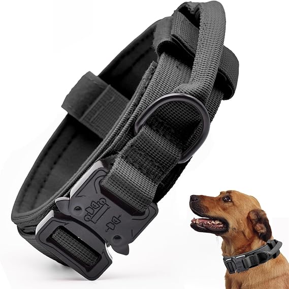 Tactical Dog Collar, Adjustable Military Training Nylon Pet Collar, Black S