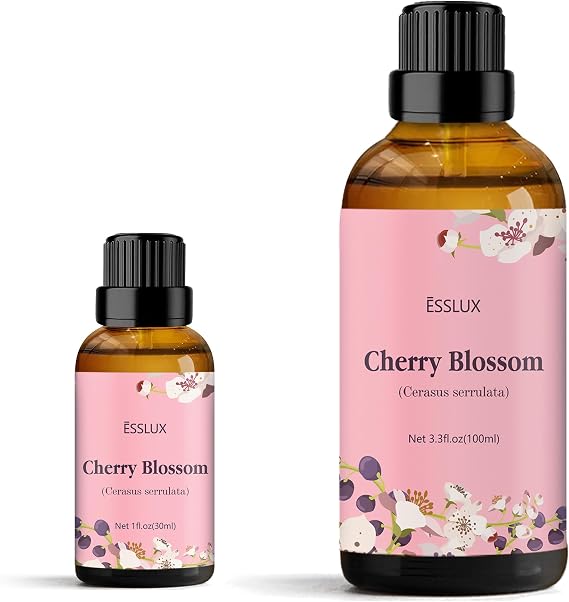 Cherry Blossom Essential Oil, ESSLUX Aromatherapy Oils for Diffuser, Massage, Soap, Candle Making, Perfume