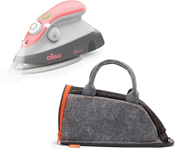 Oliso M3Pro Project Steam Iron with Solemate (Coral) & Oliso Carry Bag for Mini Irons