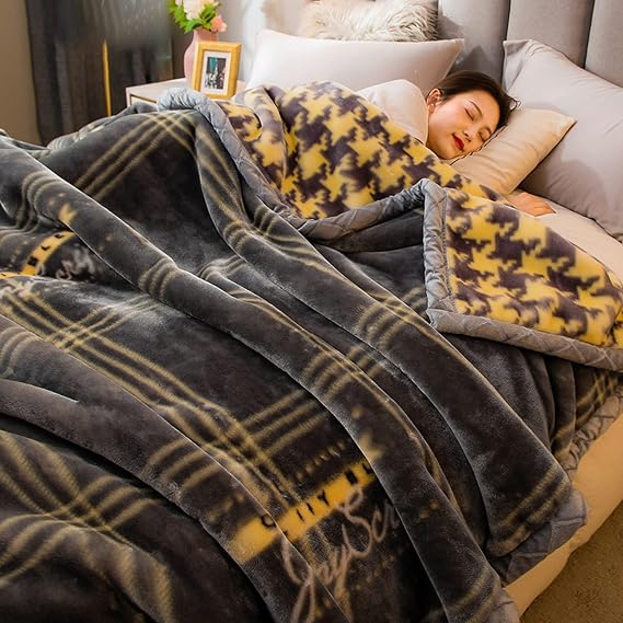 9 Lbs Heavy Winter Fleece Plush Blanket 79"X91",Korean Mink Blanket,Silky Soft and Warm, 2 Ply Reversible Raschel Bed Blanket,Gray,200X230cm