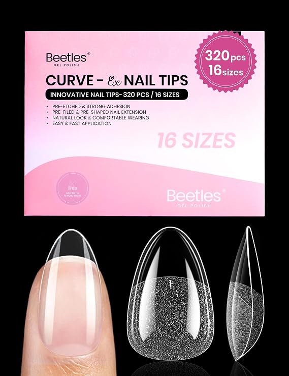 Beetles Gel Nail Tips Curve-EX - Almond Short, 320pcs 16 Sizes