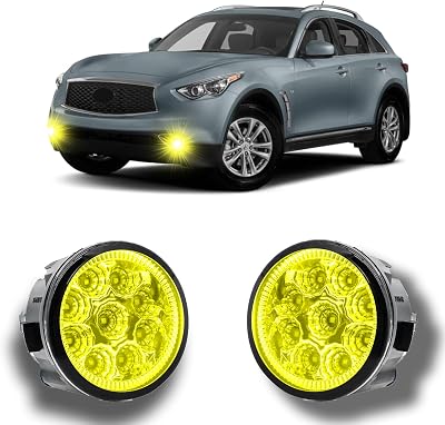 LED Fog Light For Infiniti QX70 2014-2017 Pair 3.5 Inch Round Fog Light Lamp Assemblies Yellow Lens 55W 3000k Warmwhite 300% Brightness,Plug and Play,Pack of 2