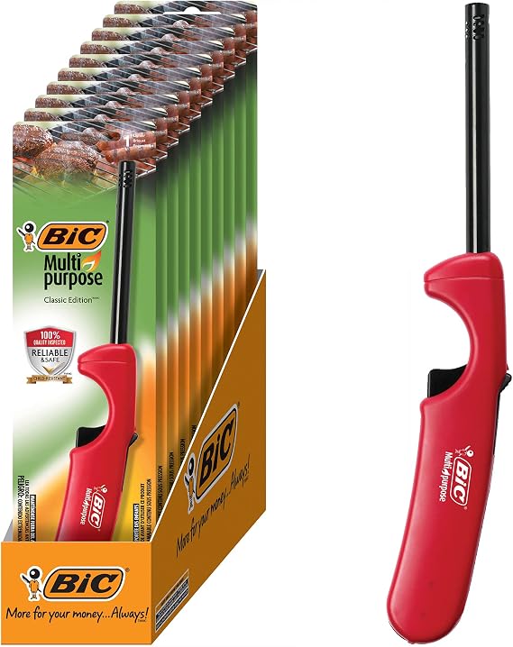 BIC Multi Purpose Lighter with Long Metal Wand, Classic Collection, Great Lighter for Candles, Grills and Fireplaces, 10 Count Pack of Lighters