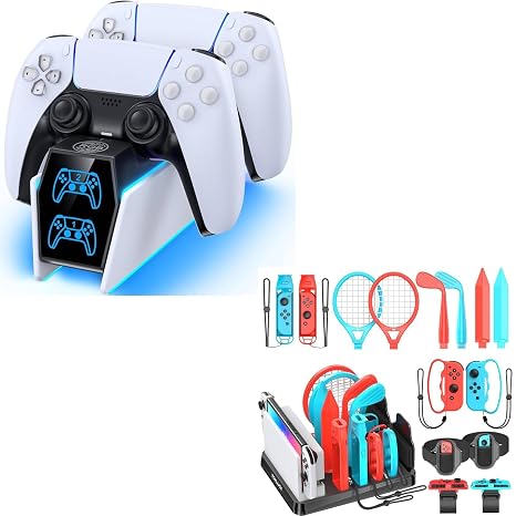 PS5 Controller Charger Station & Switch Sports Accessories Bundle