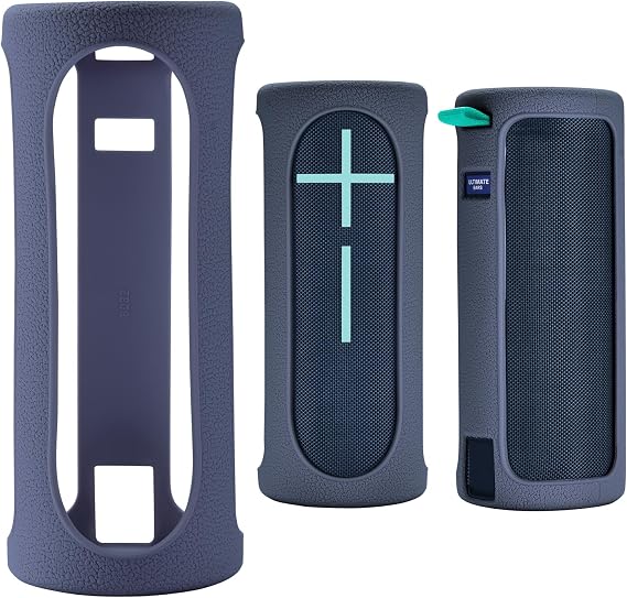Travel Carrying Protective Silicone Case Compatible with Ultimate Ears Boom 4 Portable Bluetooth Wireless Speaker, Silicone Case Cover with Metal Hook for Ultimate Ears Boom 4 (Blue)