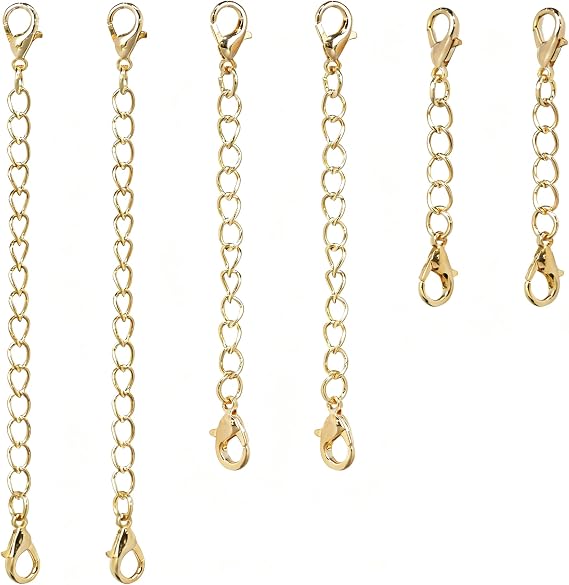 6 Pcs Bracelet Extender Gold, Gold Chain Extender for Necklace, Safety Chain for Bracelet for DIY Jewelry Making of Necklace, Bracelets, Ankles
