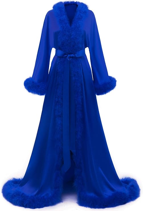Yexinbridal Feather Bridal Robe Silk Satin Luxury Maternity Gown for Photoshoot Wedding Dressing Lingerie Nightgown