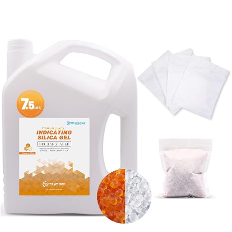 Wisesorb Indicating Silica Gel Beads (Orange to White), 7.5 LBS Reusable Dessicant Dehumidifiers Desiccant Moisture Absorbers with 20pcs Resealable Nonwoven Zip Bags