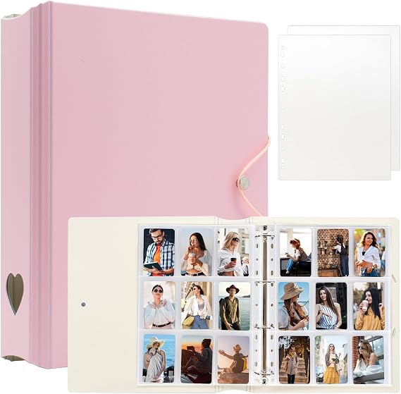 A4 Kpop Photocard Binder with 25 Pages 9 Pocket, 2x3 inch Kpop Photocard Holder Book, Photo Album for Fujifilm Instax Mini Camera Polaroid Printer Photo Film (Pink)