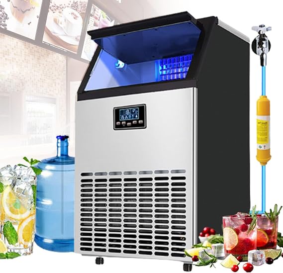 Commercial Ice Maker Machine 55kg 68kg 80kg/Day,Out of Ice 36 45 66 Pieces,Industrial Ice Maker Machine with Timer & Automatic Water Supply,For Home, Restaurants, Bars 55KG