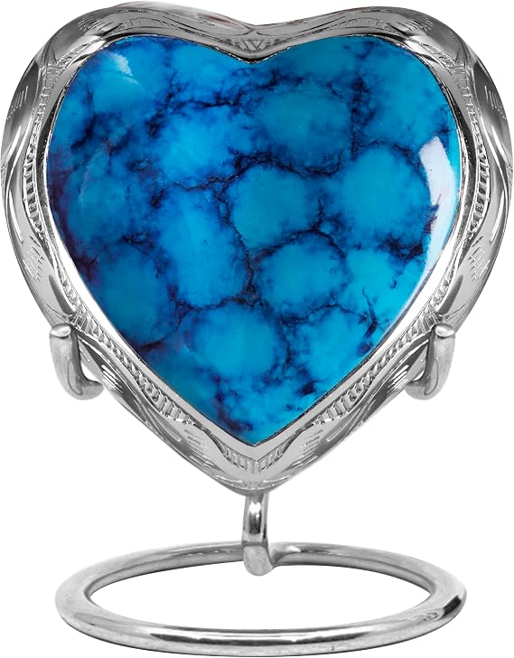 Trupoint Memorials Small Urns for Human Ashes Keepsake, Mini Heart Urn with Stand, Decorative Cremation Urns for Adult Men & Women Small, Blue