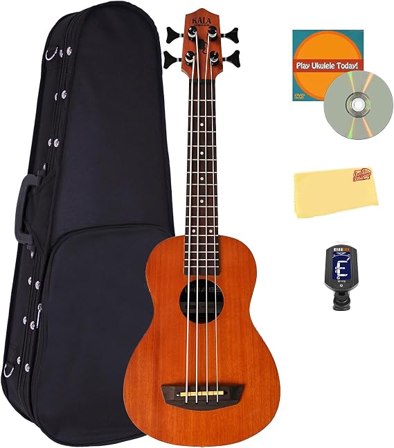 Kala U-BASS-NOMAD-FS Nomad Mahogany U-Bass Acoustic-Electric Ukulele Bass Bundle with Case, Tuner, Austin Bazaar Instructional DVD, and Polishing Cloth