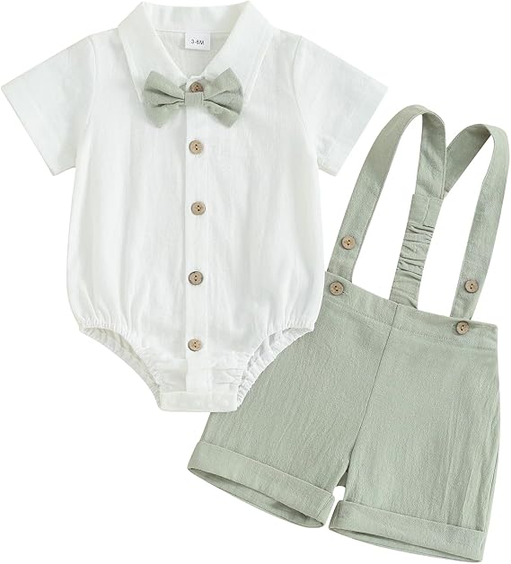 Toddler Boy Gentleman Outfit Solid Color Short Sleeves Bow Tie Romper Shorts Set Baby Boys Summer Clothes