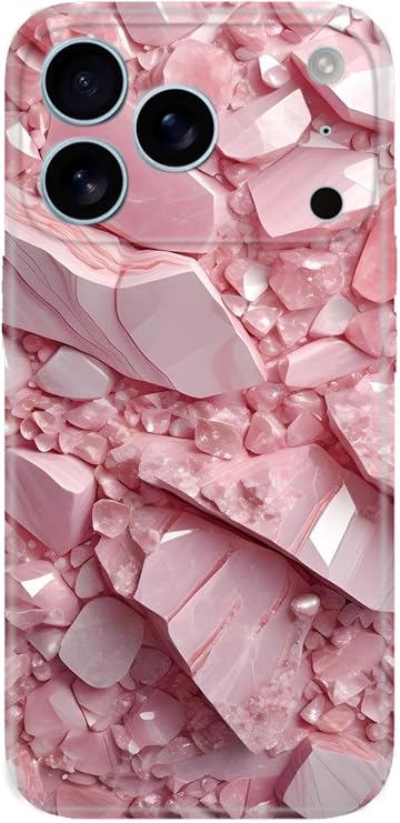 Apple iPhone 17 Pro Max ile Uyumlu Pembe Elmas Temalı Desenli Darbe Emici Silikon Kılıf