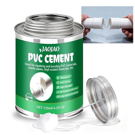 JAOJAO PVC Cement, PVC Pipe Glue Strong Bonding Strength Pressure-Resistant Waterproof No Whitening Impact Resistance and Tensile Strength Quick-Drying Easy to Operate, 125ml Transparent