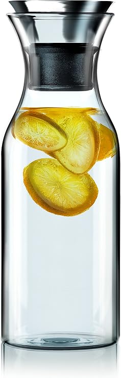 EVA SOLO | Fridge Carafe 1.0L | For Hot & Cold Drinks | 100% drip-free | Dishwasher-safe Borosilicate Glass | Stainless steel & Silicone Pouring Lip | Fits Most Refrigerator Doors | Danish Design