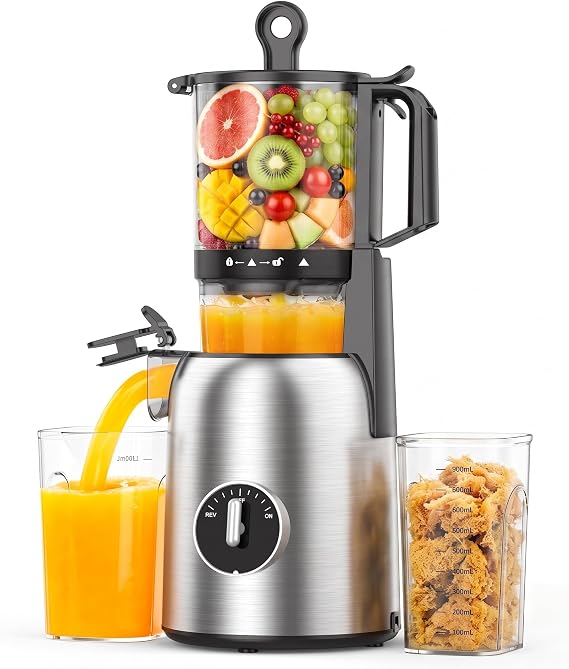 Cold Press Juicer Machine, 5.4" Large Feed Chute Slow Masticating Extractor | Easy to Clean Juice Extractor for Whole Fruits & Vegetables, High Juice Yield Home Juicer for Daily Wellness